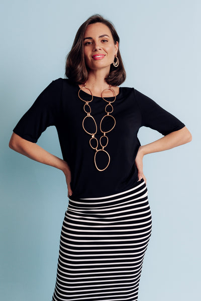 Black Half Sleeve Micro Modal Top