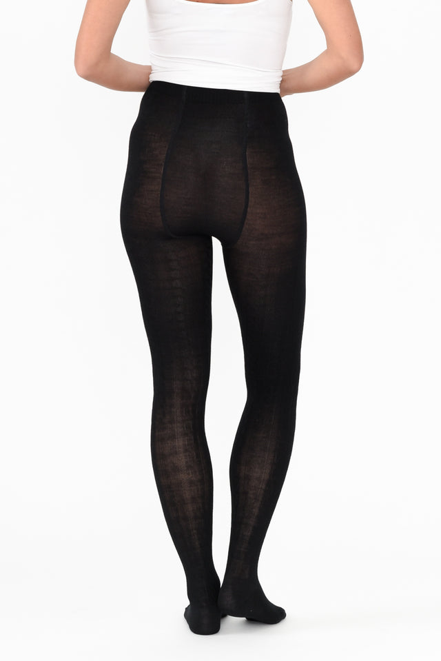 Black Merino Wool Cable Knit Tights image 4