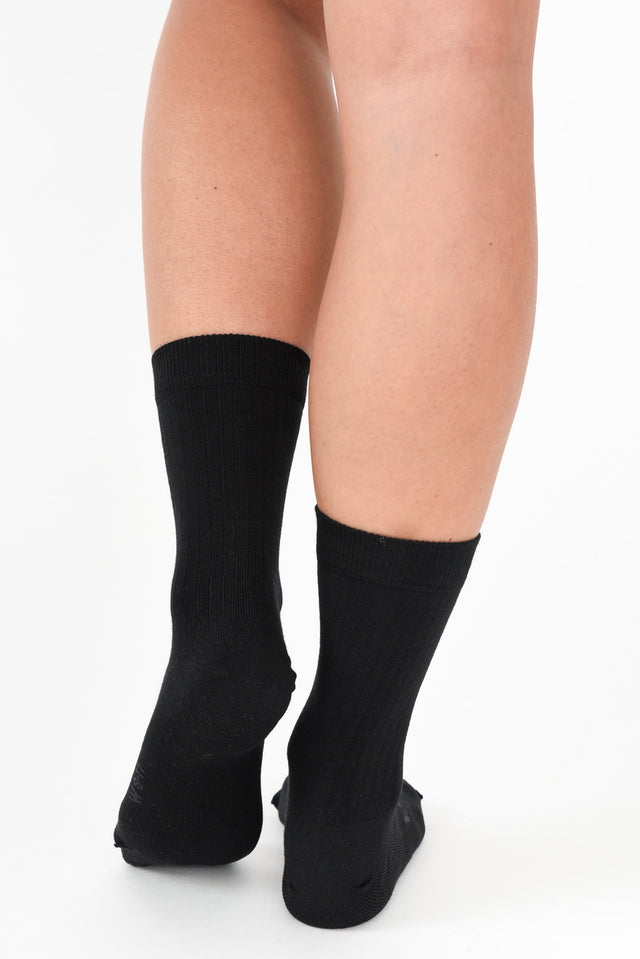 Black Merino Wool Crew Socks image 3