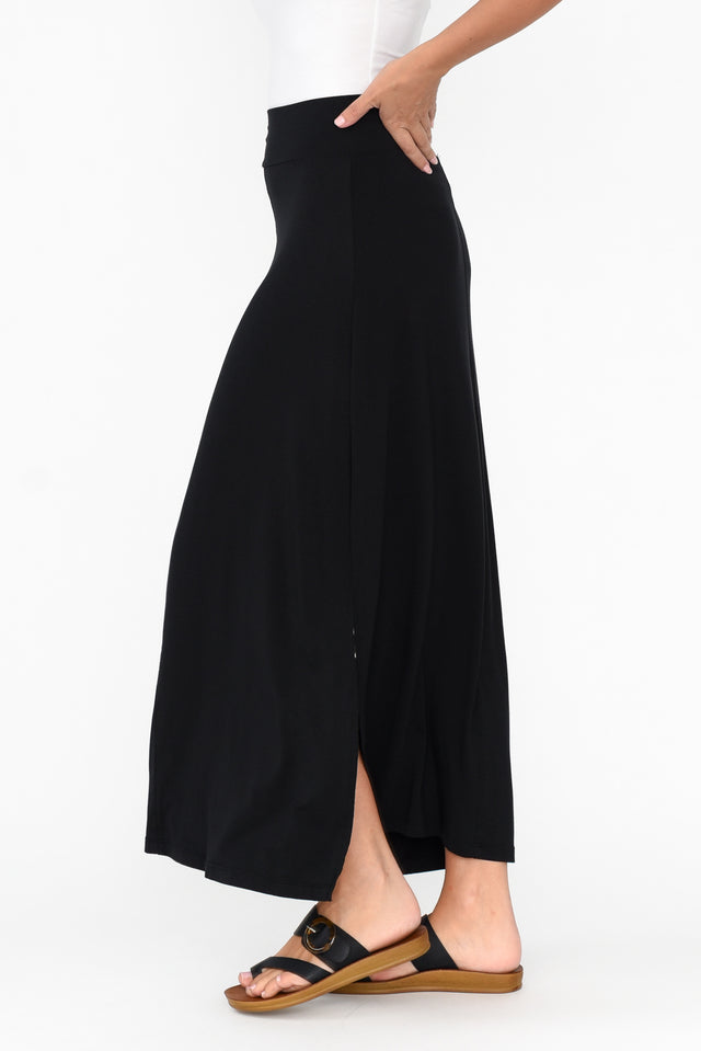 Black Micro Modal Long Panel Skirt