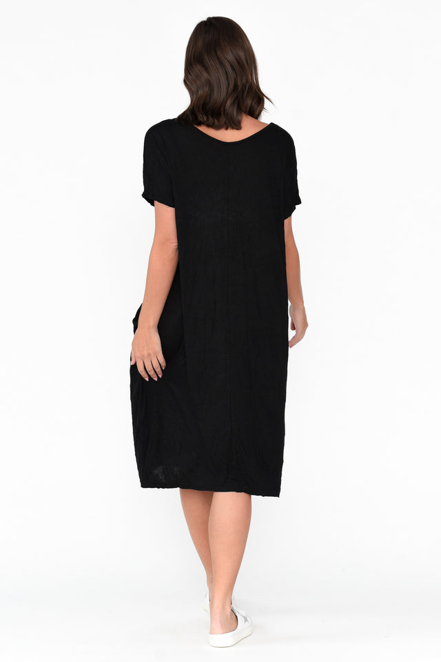 Black Pocket Crinkle Cotton Midi Dress image 4