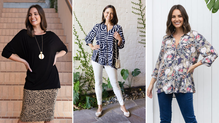 Brunette women wearing work outfits for office dress codes.
