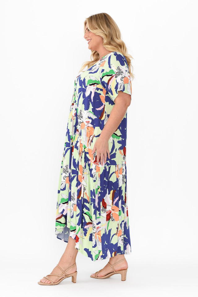 Blue Floral Peak Maxi Dress