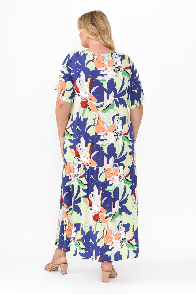 Blue Floral Peak Maxi Dress