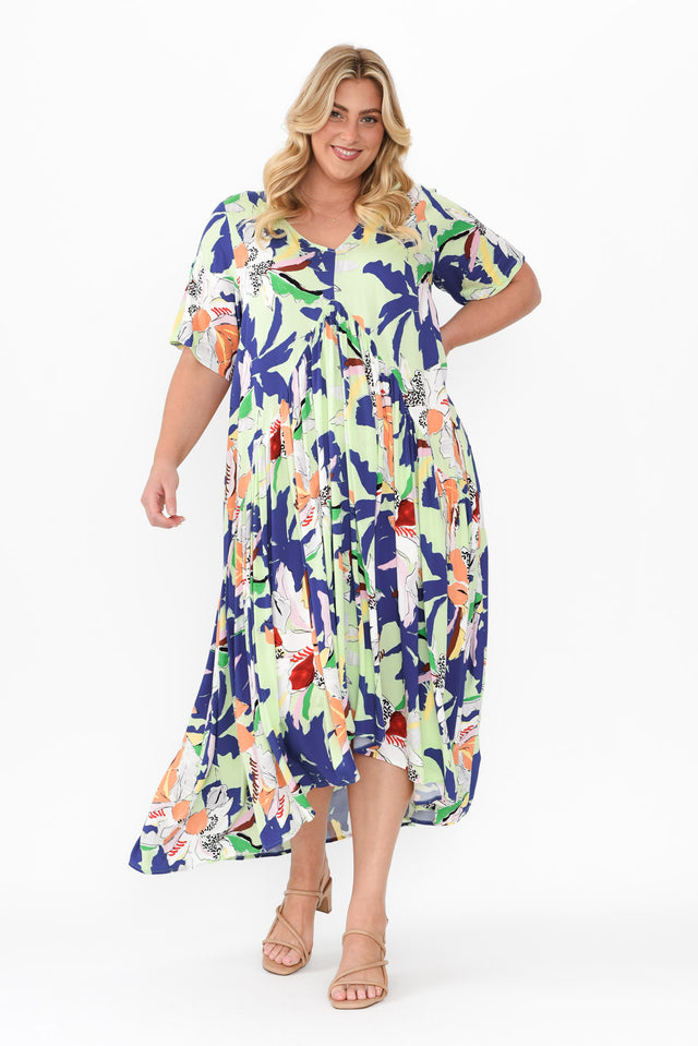 Blue Floral Peak Maxi Dress