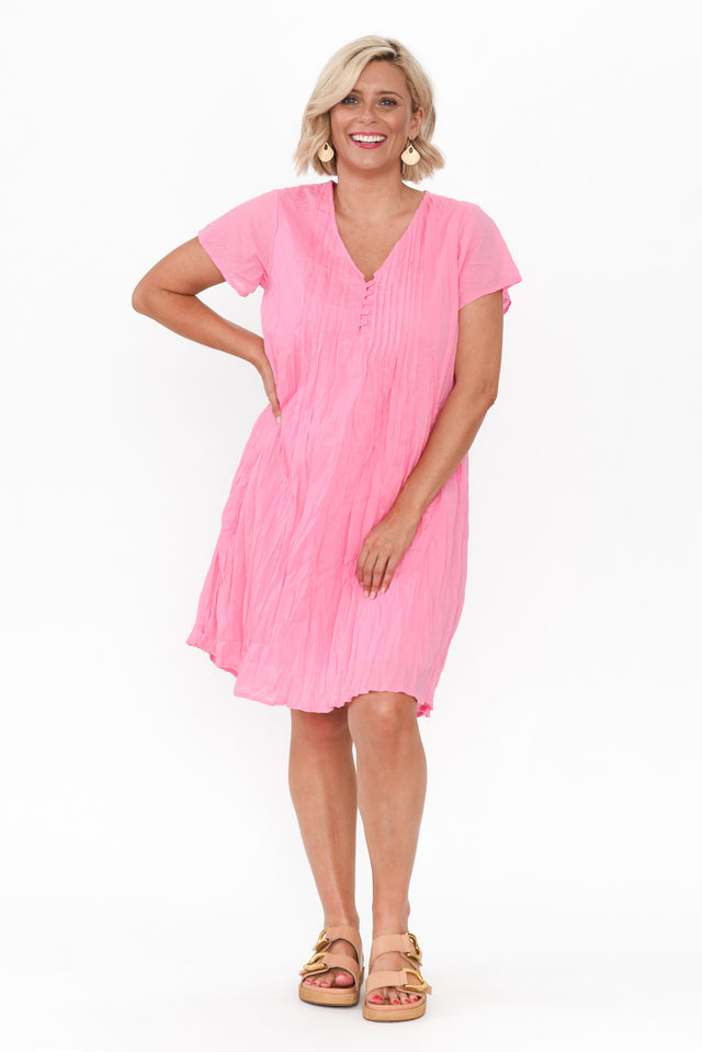 Bobbie Bright Pink Crinkle Cotton Dress