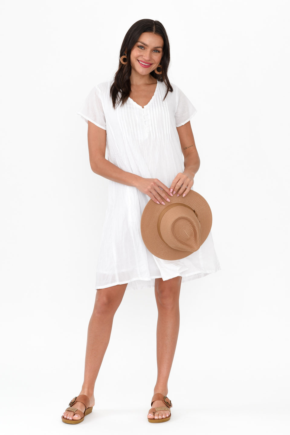 Sabina White Flower Crinkle Cotton Dress