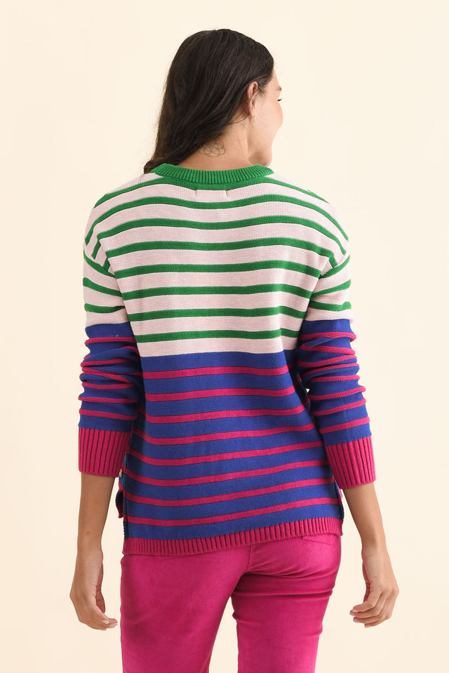 Bonaire Blue Stripe Organic Cotton Knit Jumper,Brunette model,alt text|model:Brontie image 5