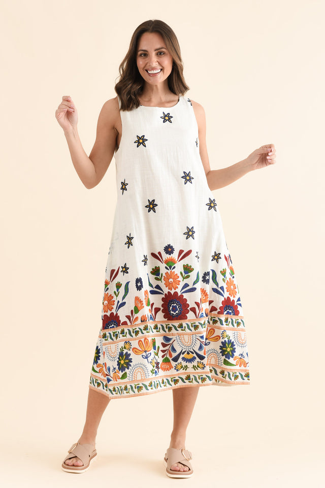 Bory White Garden Cotton Sleeveless Dress,Full Body,Brunette model,alt text|model:MJ image 2