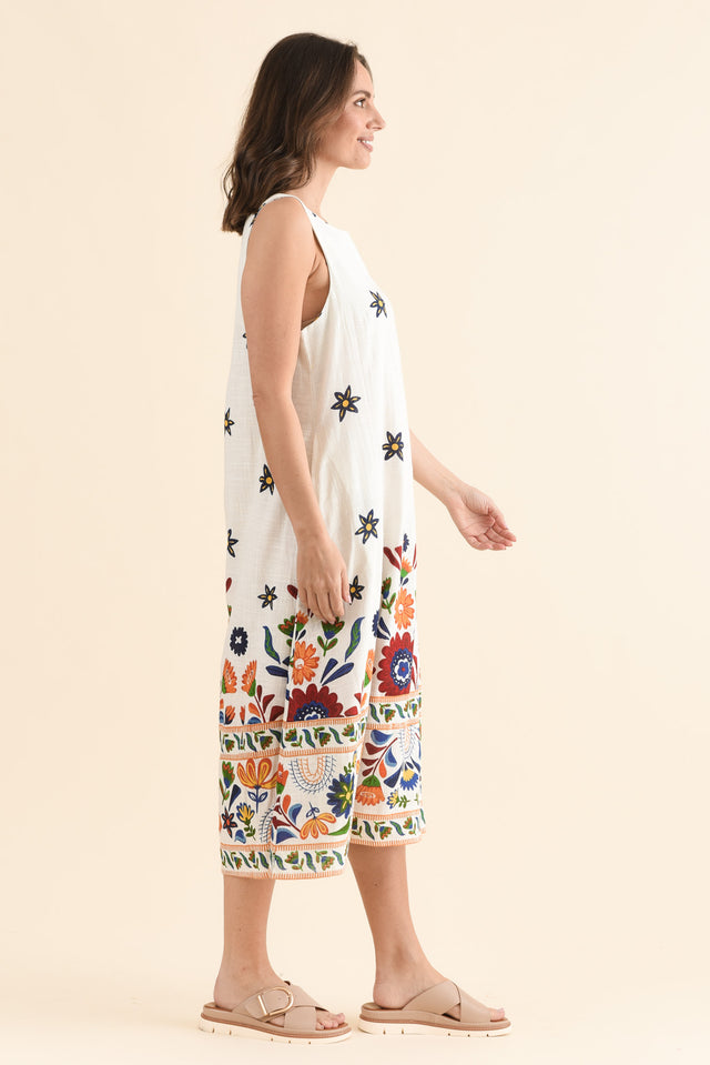 Bory White Garden Cotton Sleeveless Dress,Side,Brunette model,alt text|model:MJ image 3