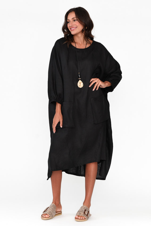 Bradshaw Black Linen Pocket Dress