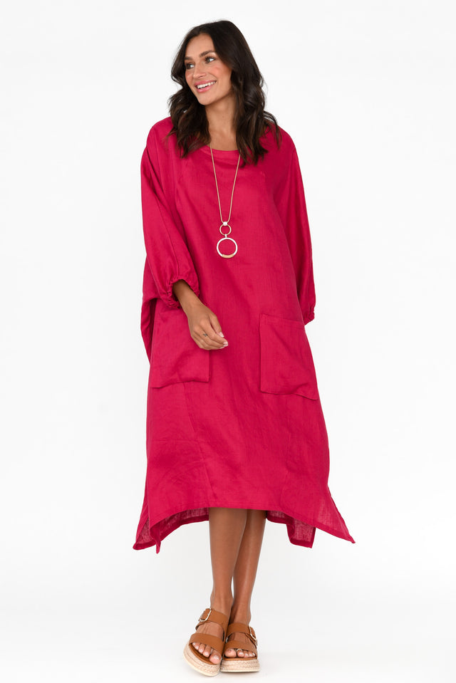 Bradshaw Red Linen Pocket Dress thumbnail 1
