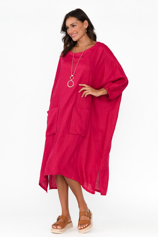 Bradshaw Red Linen Pocket Dress image 5