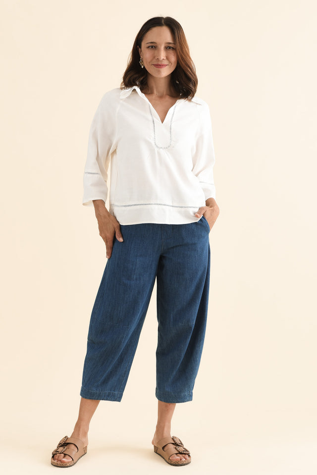 Brayden White Collared Blouse,Full Body,Brunette model,alt text|model:Cara