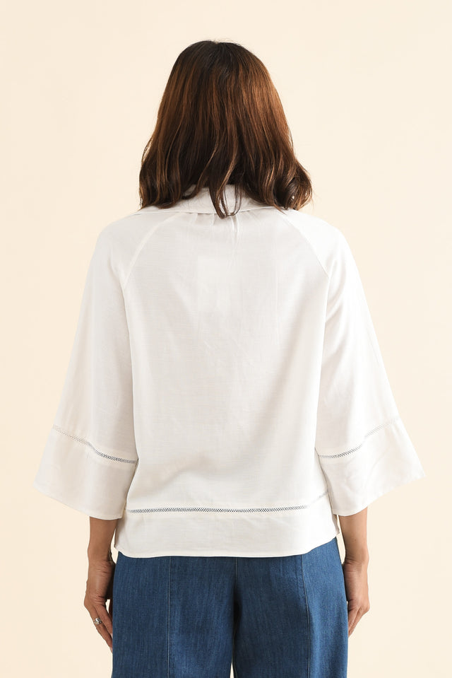 Brayden White Collared Blouse,Back,Brunette model,alt text|model:Cara image 4