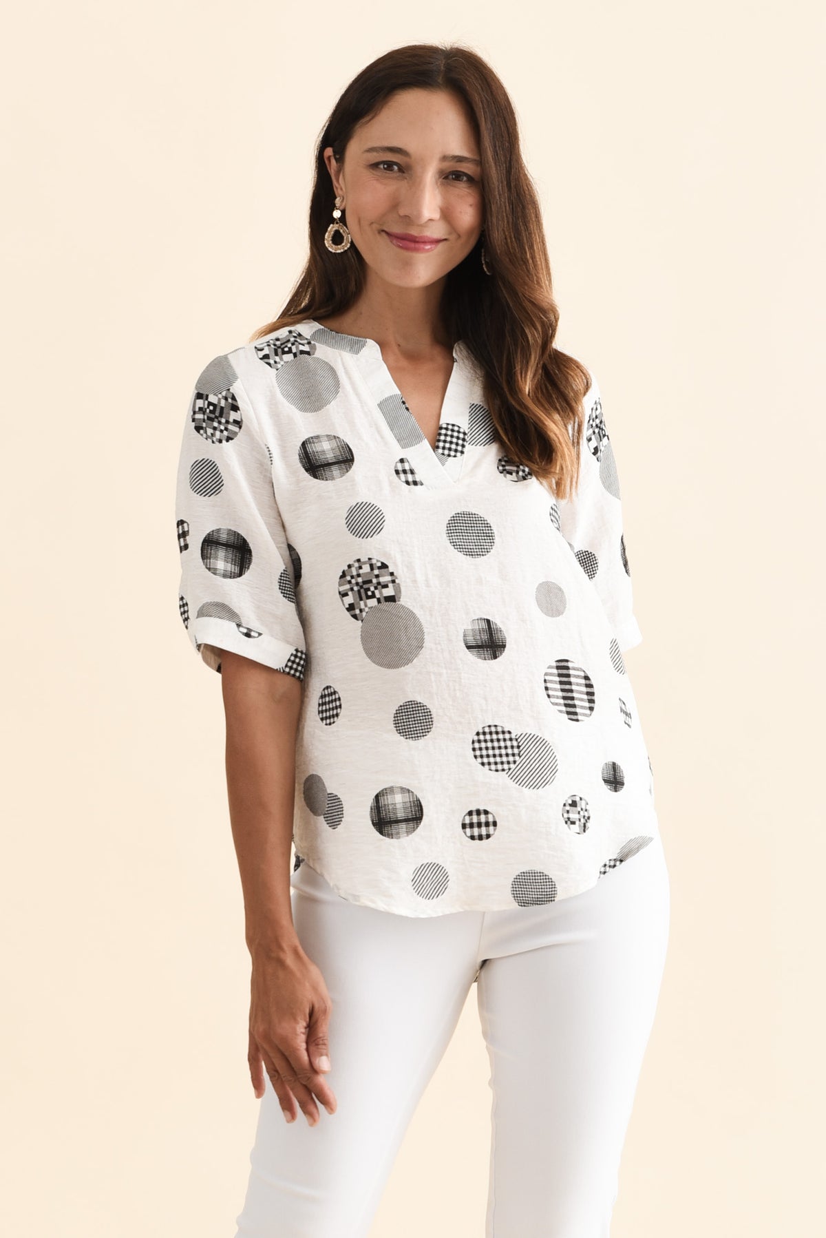 Breigh White Spot V Neck Top - Blue Bungalow AU