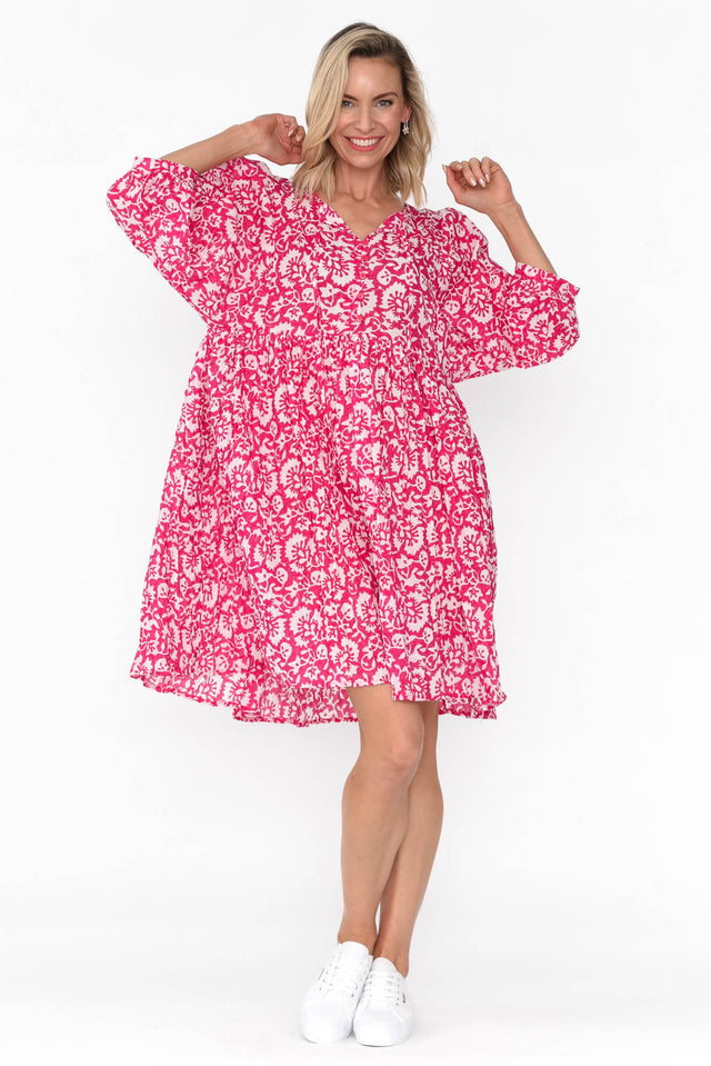 Brenna Pink Floral Cotton Button Dress