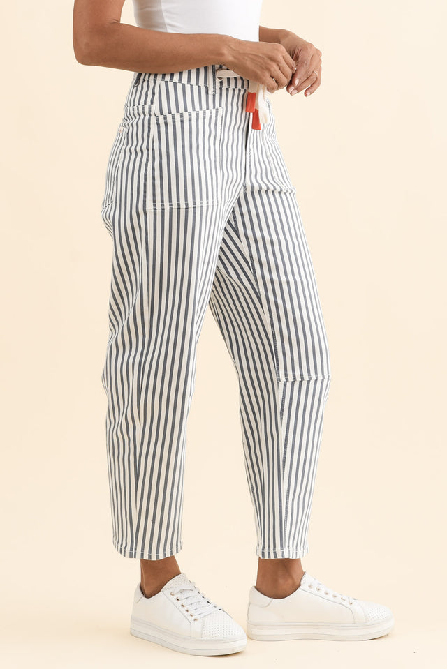 Breslin Blue Stripe Barrel Jeans,Brunette model,alt text|model:Cara image 5