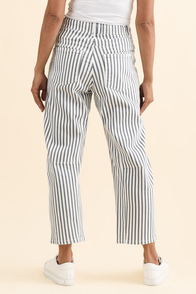 Breslin Blue Stripe Barrel Jeans,Brunette model,alt text|model:Cara image 6