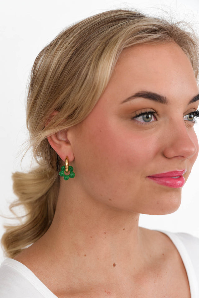 Briley Emerald Flower Hoop Earrings thumbnail 2