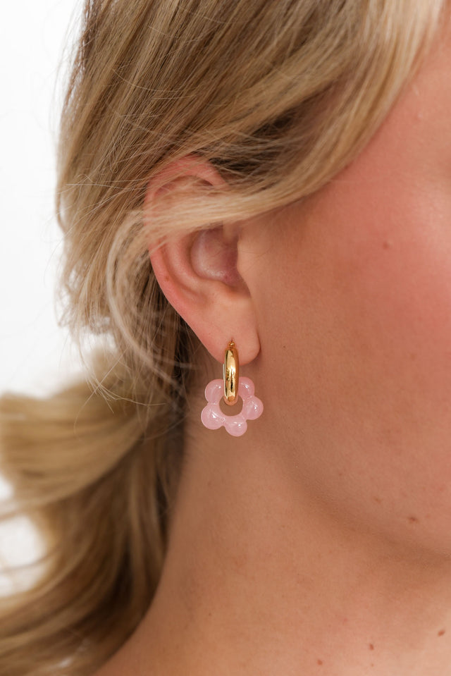 Briley Pink Flower Hoop Earrings thumbnail 1