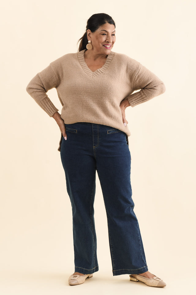 Maddy Dark Blue Straight Leg Jeans,Brunette model,alt text|model:Pilita image 10