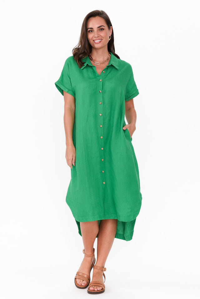 Briony Green Linen Cotton Shirt Dress