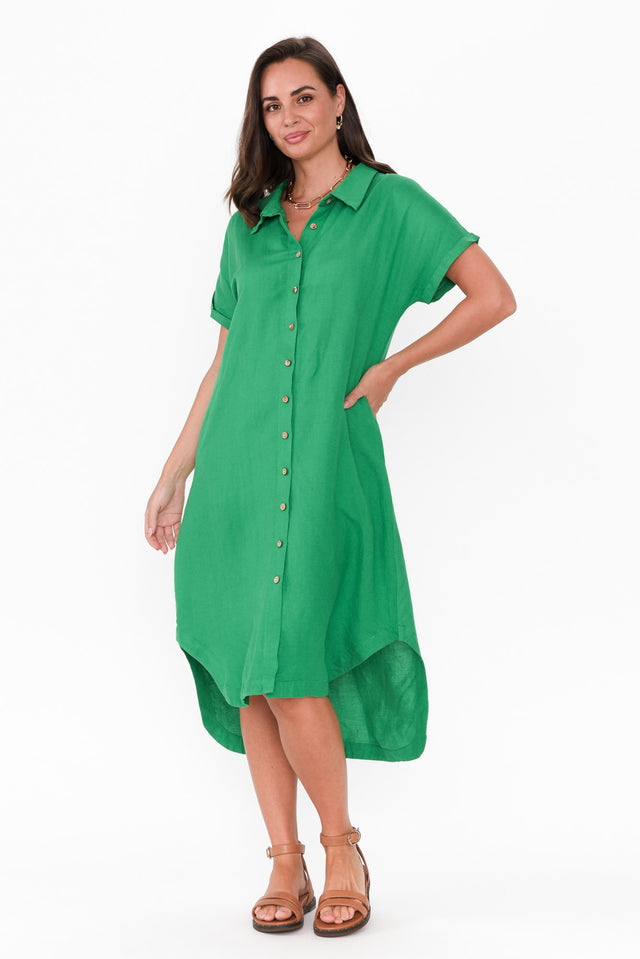 Briony Green Linen Cotton Shirt Dress