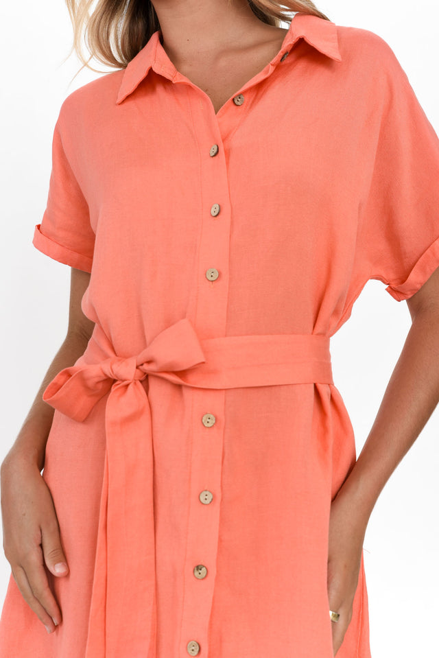 Briony Melon Linen Cotton Shirt Dress thumbnail 6