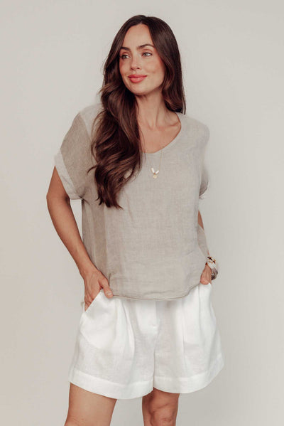 Dorian Beige Linen Cotton Top