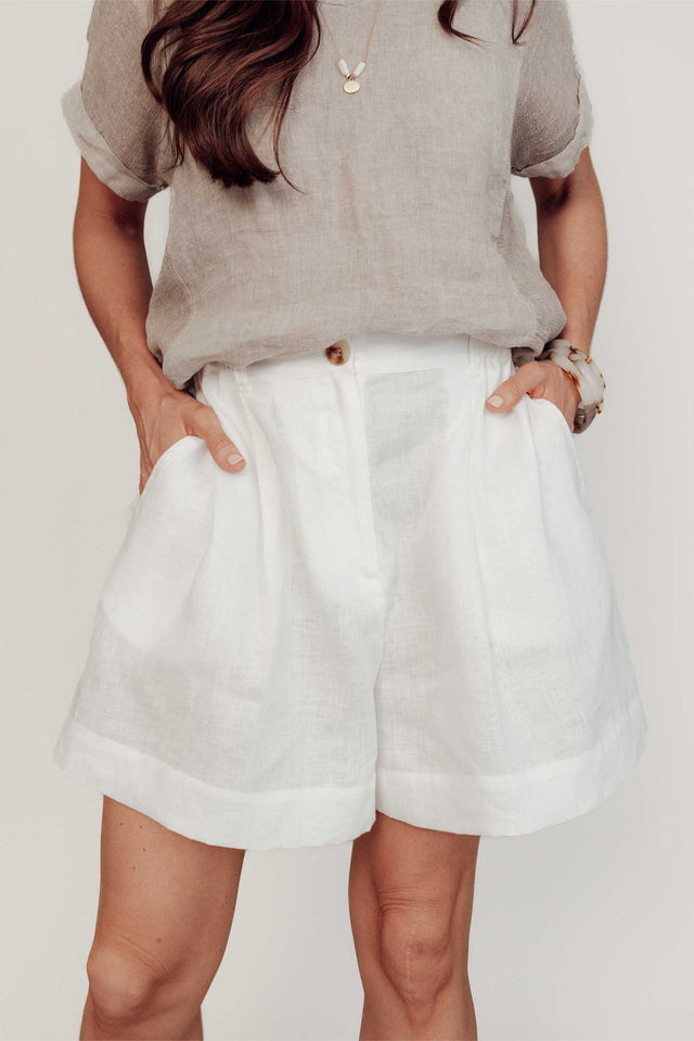 Britannia White Linen Shorts