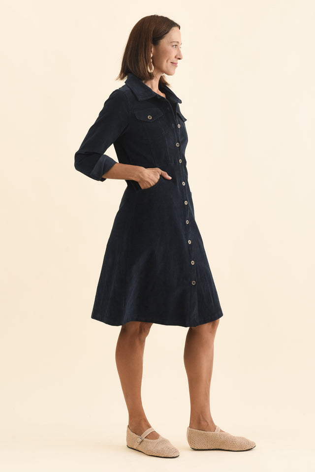 Bronwyn Navy Corduroy Button Dress,Brunette model,alt text|model:Cara image 4