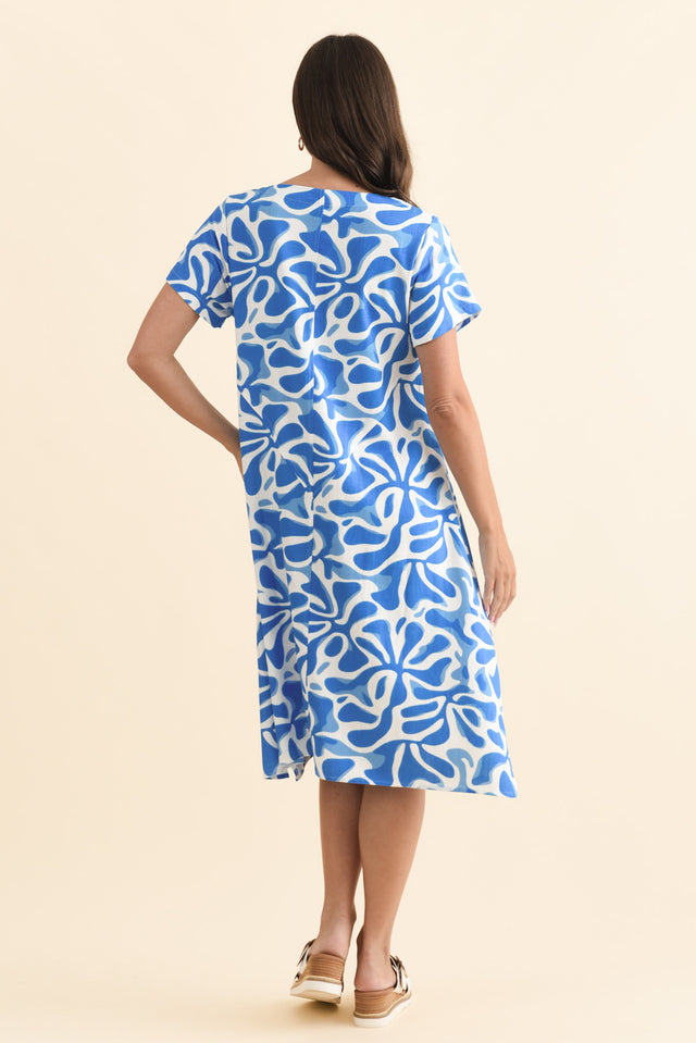 Bryant Blue Splash Linen Cotton Dress,Brunette model,alt text|model:MJ image 5