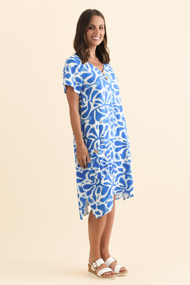 Bryant Blue Splash Linen Cotton Dress,Brunette model,alt text|model:MJ image 4
