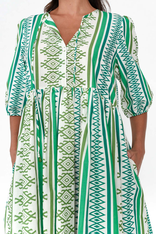 Buddie Green Aztec Cotton Dress