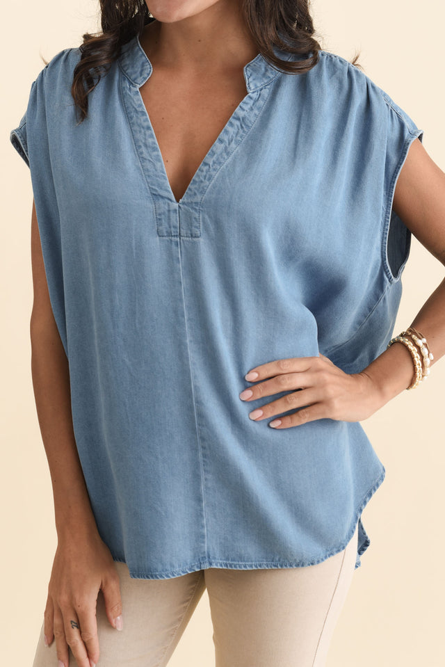 Burwood Blue Tencel Top,Brunette model,alt text|model:Brontie image 6