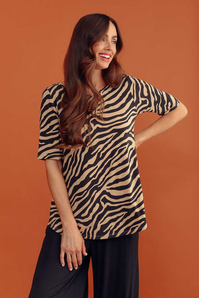 Buttery Tan Zebra Half Sleeve Tee