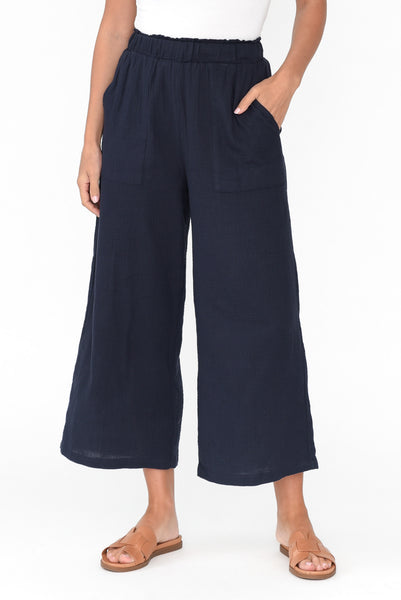 Byron Navy Cotton Pocket Pants - Blue Bungalow