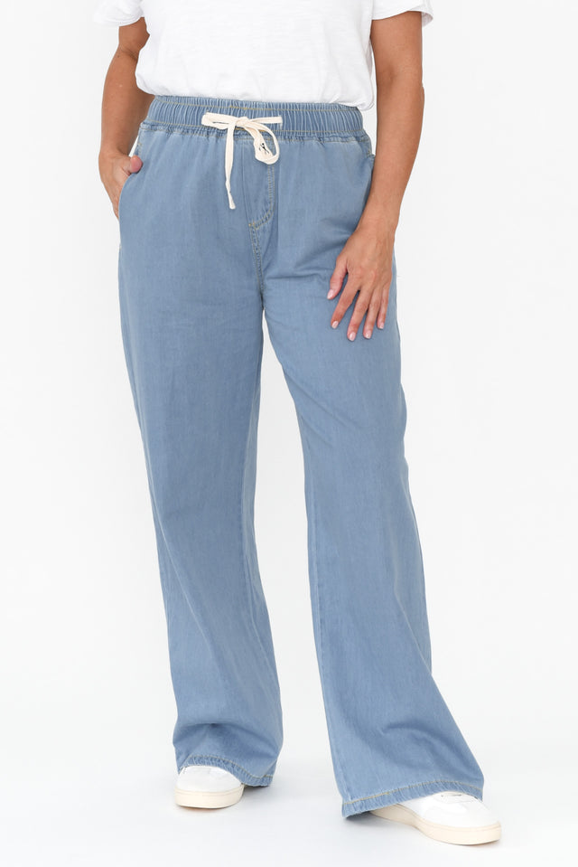 Caden Blue Chambray Cotton Tie Pants