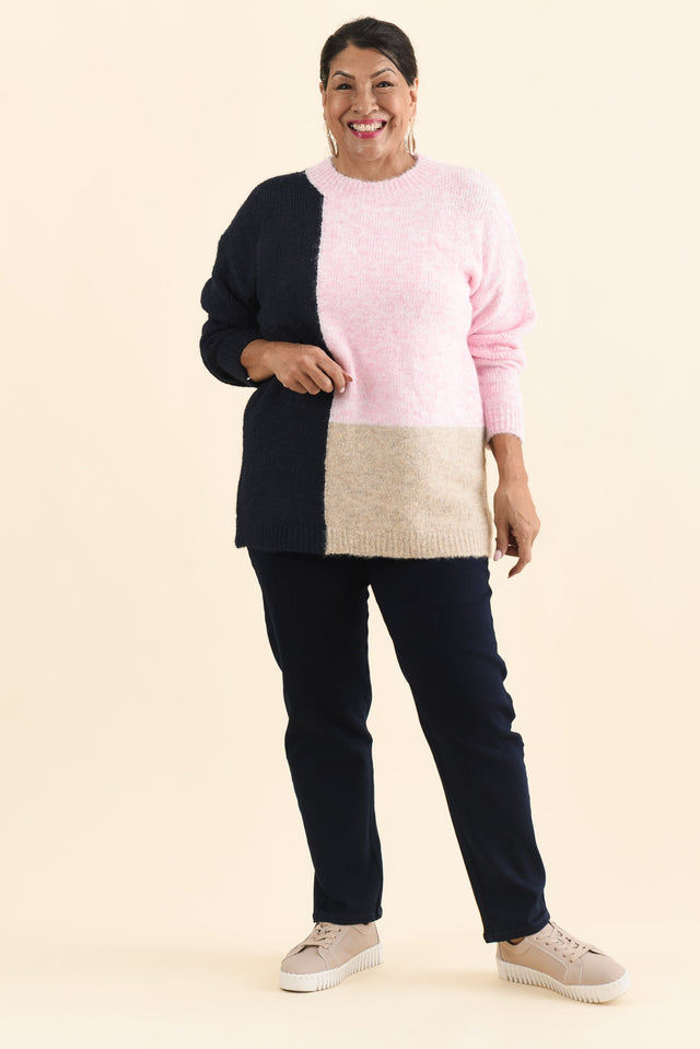 Cadence Pink Splice Knit Jumper,Brunette model,alt text|model:Pilita image 10