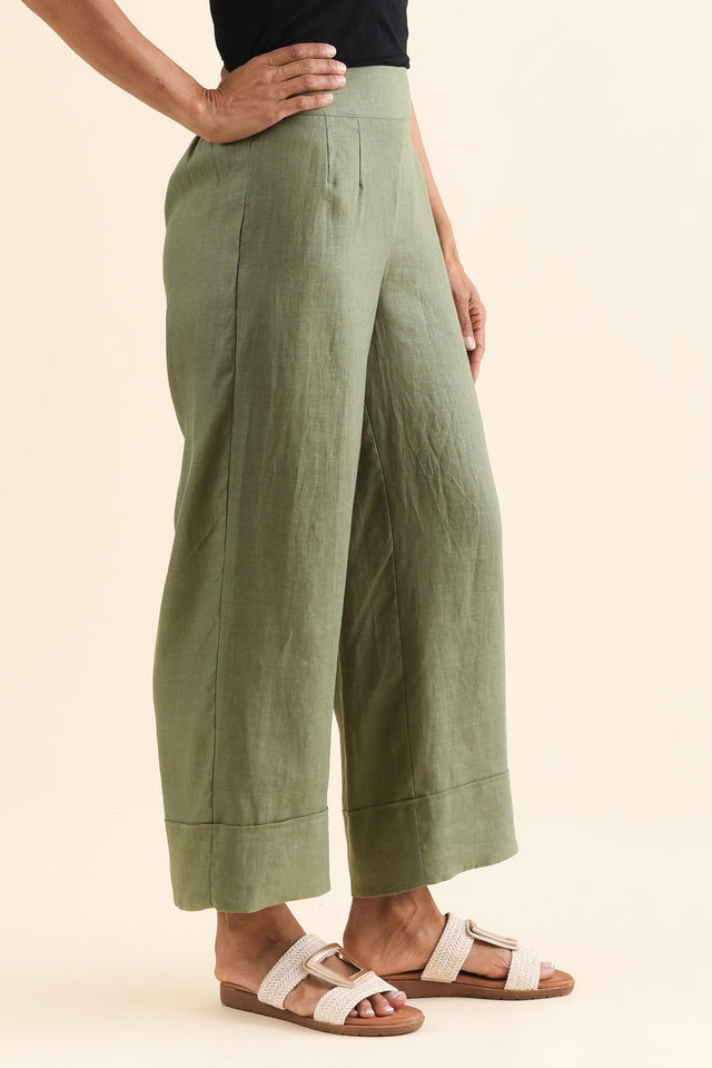 Cady Olive Linen Pants,Side,Brunette model,alt text|model:Cara image 3