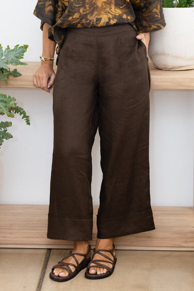 Cady Chocolate Linen Pants,Lifestyle