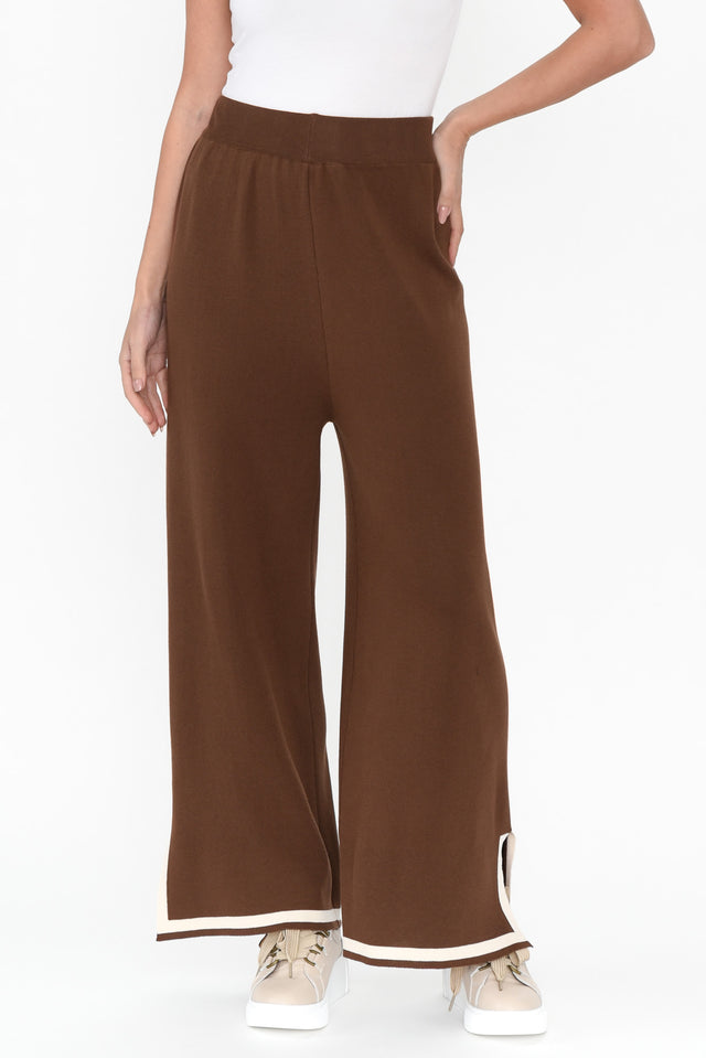 Calgari Chocolate Trim Knit Pants length_Full rise_High print_Plain colour_Brown PANTS   alt text|model:MJ;wearing:S/M