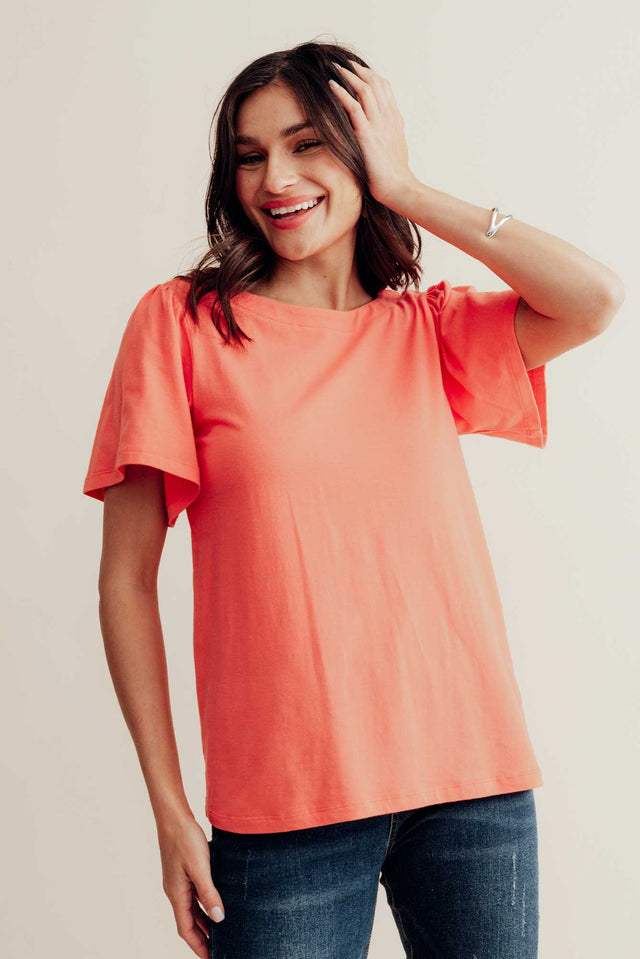 Calgary Coral Cotton Flutter Sleeve Top image 1