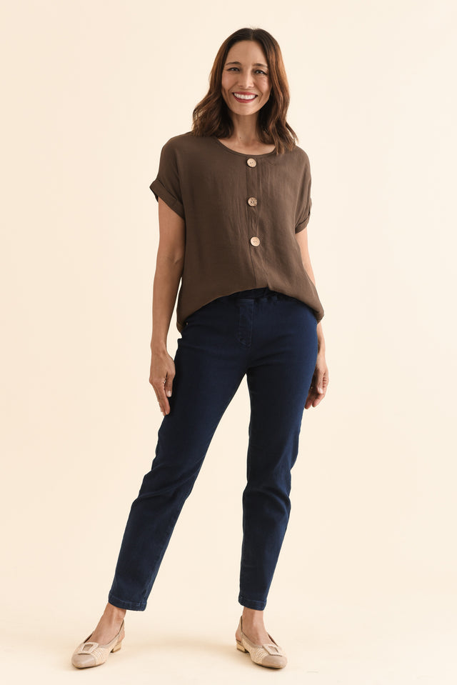 Callie Navy Cotton 7/8 Stretch Pants,Full Body,Brunette model,alt text|model:Cara image 5