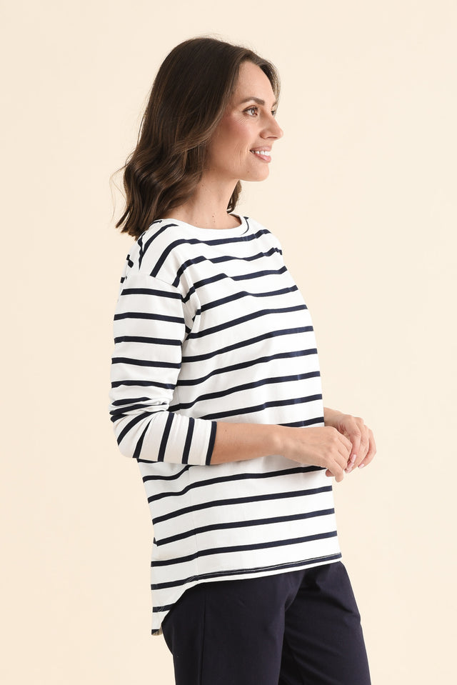 Calvin White Stripe Cotton Long Sleeve Tee image 3