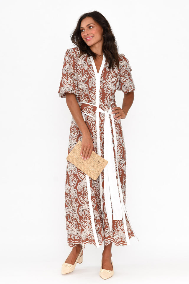 Cambria Bronze Embroidered Puff Sleeve Dress