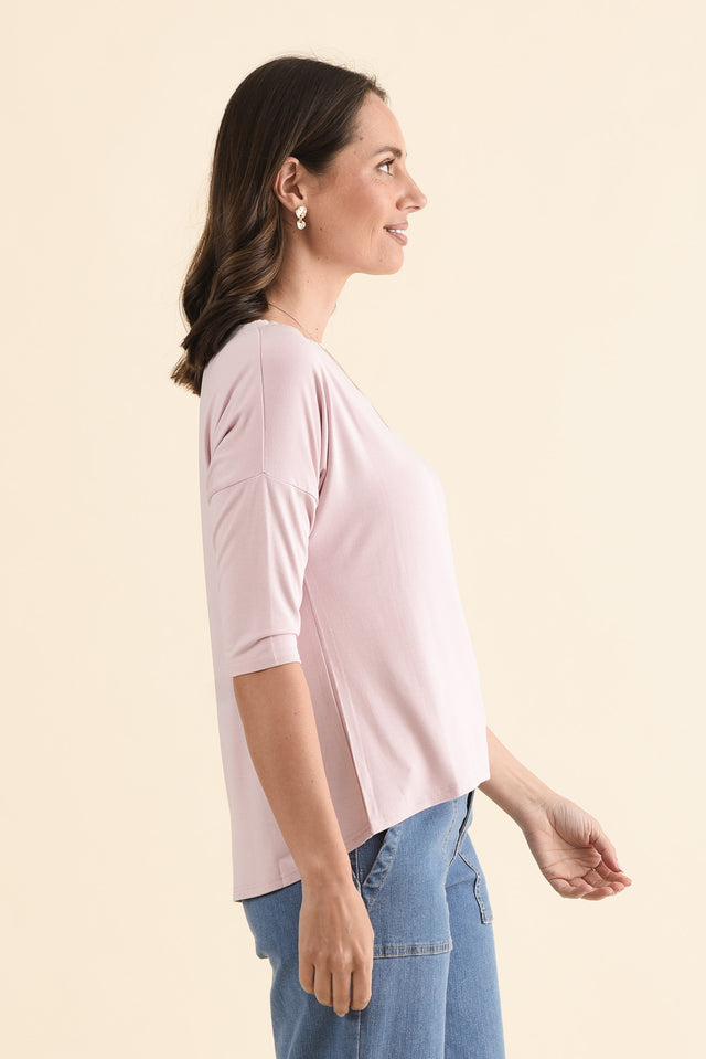 Camila Lavender Bamboo Top,Side,Brunette model,alt text|model:Cara image 4
