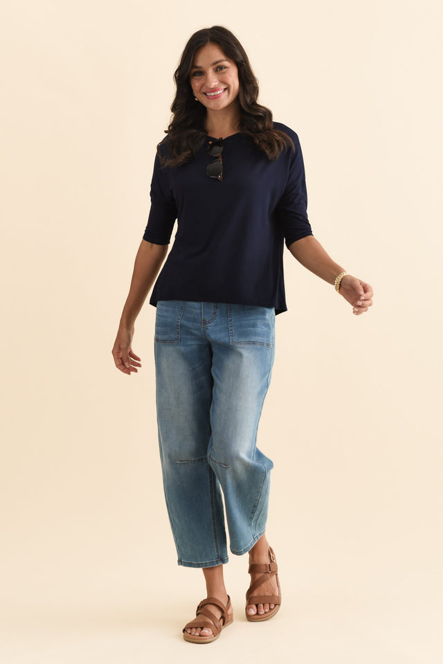 Camila Navy Bamboo Top,Brunette model,alt text|model:Brontie image 5