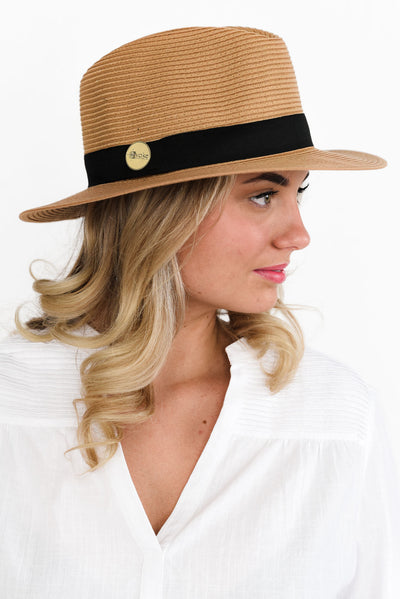 Caramel Wide Brim Travel Fedora